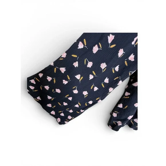 Billabong Womens Cropped Floral Peasant Blouse Black PinkTop Size L - Picture 3 of 7